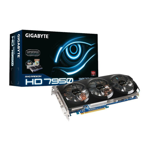 Gigabyte AMD Radeon HD7950 Ultra Durable -GV-R795WF3-3GD -3072MB GDDR5, 384-Bit Memory Bus, PCI Express 3.0 Connections : 1x DVI, 2x Mini Display Port, 1x HDMI Core: 900MHz / Memory: 5000MHz ,DirectX 11, Dual-Slot, CrossFire X Ready, Factory Overclocked,