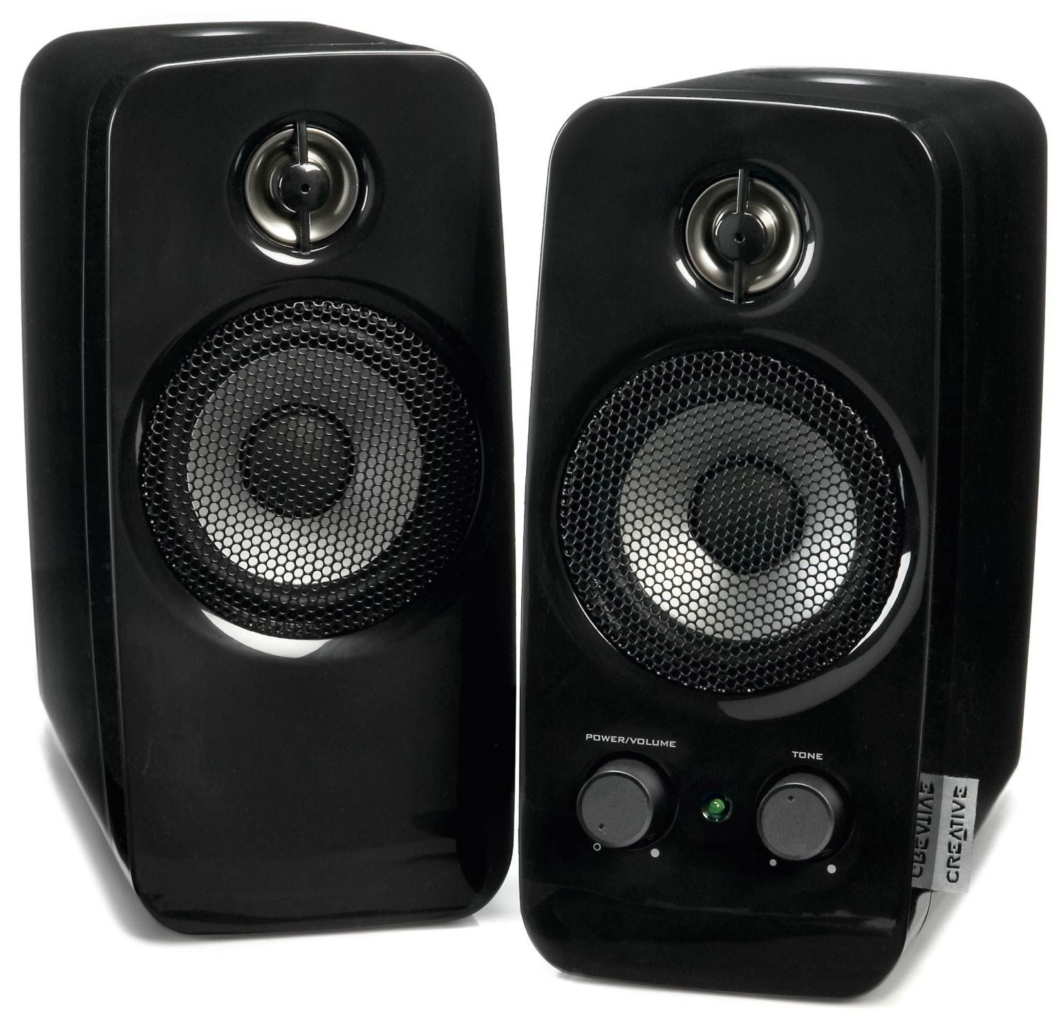 Creative Inspire T10 - 2.0 Channel, BasXPort Midrange Enhancement, Headphone & Aux-In Jacks, Front Panel Volume & Tone Controls, 10W RMS Power, 3.5mm Connectors