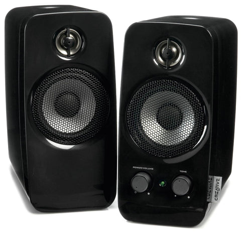 Creative Inspire T10 - 2.0 Channel, BasXPort Midrange Enhancement, Headphone & Aux-In Jacks, Front Panel Volume & Tone Controls, 10W RMS Power, 3.5mm Connectors