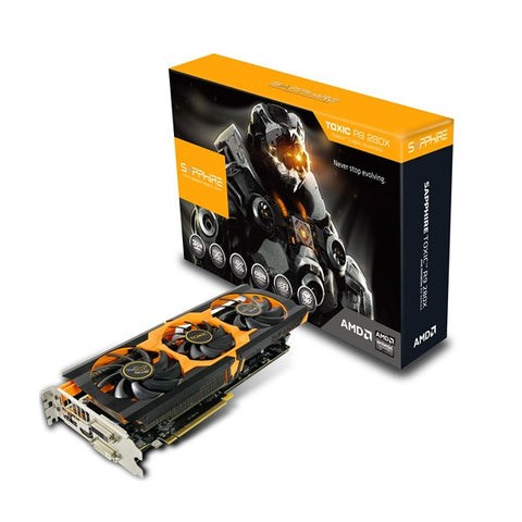 Sapphire AMD Radeon R9 280X Toxic OC, PCI-Express x16 3.0, GDDR5 3GB, 384-Bit, GPU:1100MHz (Boost: 1150MHz) / Mem:6400MHz, DVI x2, HDMI x1, Mini DisplayPort x2, DirectX 11.2
Dual Slot ATX, AMD Eyefinity 2.0, AMD PowerTune Technology, TriXX Utility, AMD Ap