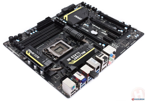 MSI Intel Big Bang M-Power Z77 Chipset, Socket 1155 @ 100MHz FSB, Core i3 / i5 / i7 / Pentium + Ivy Bridge,  DDR3 Up To 2667 (OC), Dual Memory Channel, 4x DIMMs (Max 32GB)
2x SATA3, 4x SATA2, 3x PCI-E (x16) Gen 3.0, 2x PCI-E (x1), 1GB Int. Graphics, 6x US