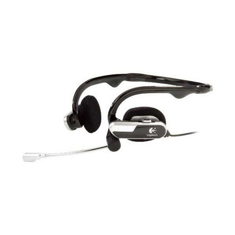 Logitech H555 USB Headset - Adjustable & Foldable, Inline Audio Controls, Full Stereo Dual Channel, USB Connectors, Noise Cancelling Boom Mic, Black/Silver
