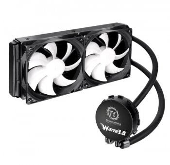 Thermaltake Water 3.0. Extreme Closed Loop Water Cooler - CPU support for socket 775/1150/1155/2011/AM3+/FM2, Maintanence Free, High Performance Copper Waterblock
49x240mm Radiator, Dual 12cm PWM fans, 1200 - 2000rpm, Easy and Simple Installation, Fan Con