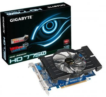 Gigabyte AMD Radeon HD7750 - GV-R775OC-1GI -1024MB GDDR5, 128-Bit Memory Bus, PCI Express 3.0(x16)Connections : 1x Dual-Link DVI-D, 1x HDMI, 1x D-Sub Core: 880MHz / Memory: 4500MHz ,DirectX 11, Single-Slot, CrossFireX Ready, Overclocked