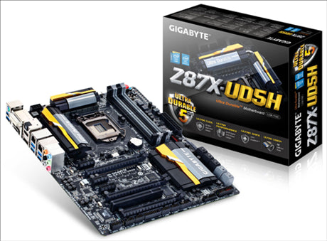 Gigabyte GA-Z87X-UD5H, Intel Z87, S 1150, DDR3, SATA III - 6Gb/s, SATA RAID, PCIe 3.0 (x16), DisplayPort DVI-I HDMI, ATX -  Supports 4th Generation Intel Core processors  GIGABYTE Ultra Durable 5 Plus Technology  All IR Digital Power design  GIGABYTE UEFI