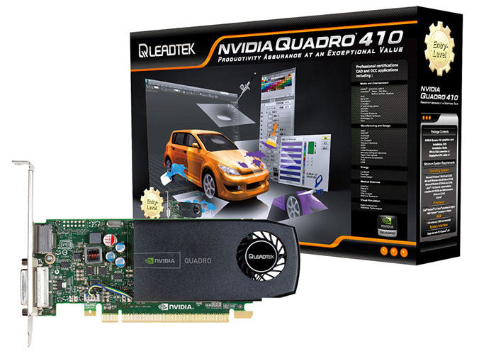 Leadtek nVidia Quadro 410, PCIe x16 Workstation GPU, 512MB 64-Bit DDR3, nVidia nView Desktop Management
192 CUDA Cores, OpenGL 4.2, DirectX 11, Shader Model 5, FSAA 16x, Mosaic Technology, 3D Vision Pro Support