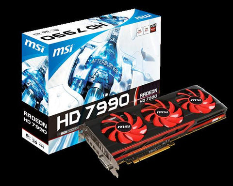 Sapphire AMD Radeon HD 7990 PCI-Express x16 3.0, GDDR5 6GB, 384-Bit x2, GPU:950MHz p/core (Boost: 1000MHz) / Mem:6000MHz, DVI x1, Mini DisplayPort x4, DirectX 11
Dual Slot ATX, AMD Avivo HD, AMD PowerTune, HD3D, AMD Stream, Eyefinity 2.0. Support, AMD Cro