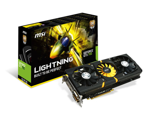 MSI nVidia GeForce GTX780 Lightning PCI-Express x16 3.0, GDDR5 3GB, 384-Bit, GPU:980MHz (1033MHz Boost) / Mem:6008MHz, DVI x2, 1x DP, HDMI x1, DirectX 11.1
Dual Slot ATX, Triple Force with TriFrozr Cooling, Twin BIOS, GPU Reactor, 3x OC Kits, Military Cla