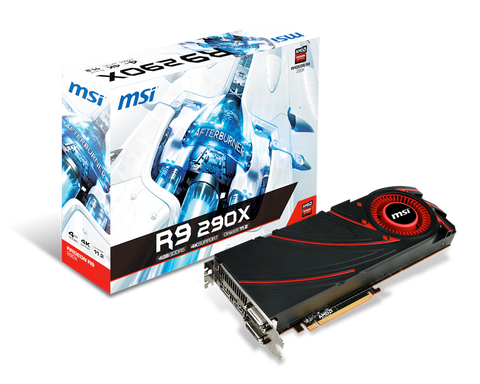 MSI AMD Radeon R9 290X, PCI-Express x16 3.0, GDDR5 4GB, 512-Bit, GPU:Up to 1000MHz / Mem:5000MHz, DVI x2, HDMI x1, Mini DisplayPort x2, DirectX 11.2
Dual Slot ATX, AMD Blower Cooler, MSI Predator, MSI Afterburner, AMD Eyefinity, AMD CrossfireX Support