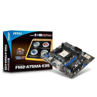 MSI AMD A75MA-P33 chipset, Supports AMD Richland APU (A10/A8/A6/A4), DDR3 1066/1333/1600/1866/2133, Dual Memory Channel, 2x DIMM Slots (Max 16GB)
6x SATA3, 1x PCI-E (x16), 1x PCI-E (x1), 1x PCI-32Bit, 4x USB 2.0 Ports, 2x USB 3.0 Ports, Dual Graphics, RAI