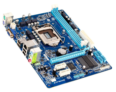 Gigabyte H61M-S1: H61 Express Chipset: Socket LGA1155, 2.5GT/s DMI, Supports: 2nd Generation Pentium, Core i3, i5, i7 LGA1155, 2x DDR3-1333 Slots (Dual Channel - 16GB Max), 4x SATA2, 8x USB 2.0 (4 On Back Panel, 4x By Cable), Intel HD Graphics (On CPU), 1