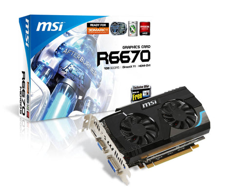 MSI AMD Radeon HD 6670 PCI-Express x16 2.1, GDDR3 2GB, 128-Bit, GPU:800MHz / Mem:4000MHz, DVI x1, D-Sub x1, HDMI x1, DirectX 11
MSI Afterburner, All Solid Capacitors, Blu-Ray Support, AMD Stream, AMD HD3D"