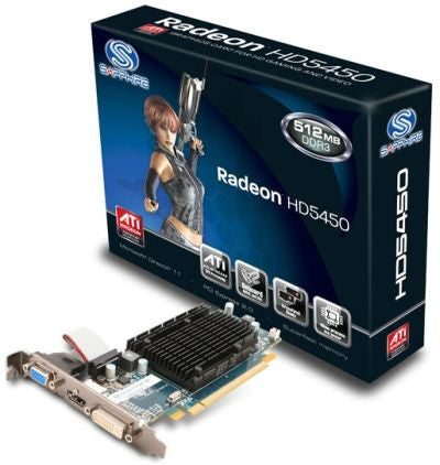 Sapphire AMD Radeon HD 5450 PCI-Express x16 2.1, GDDR3 512MB, 64-Bit, GPU:650MHz / Mem:1334MHz, DVI x1, D-Sub x1, HDMI x1, DirectX 11
Low Profile Design, AMD PowerTune, AMD Stream